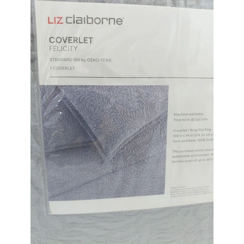 Liz Claiborne Felicity Cotton Weathered Gray - KING Coverlet 108”x94”- NEW